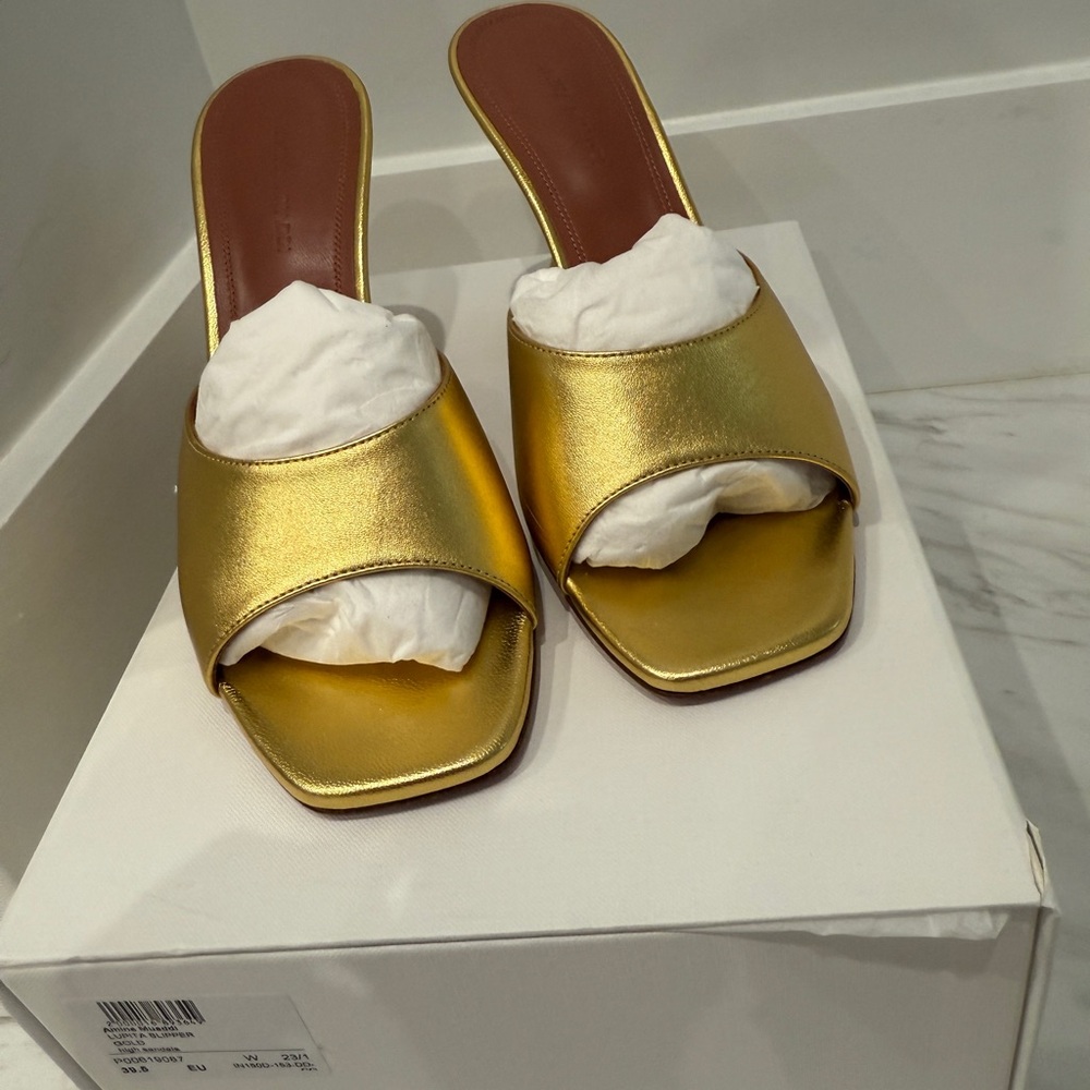 Amina Muaddi Lupita Metallic Napa Gold Women's Sandals